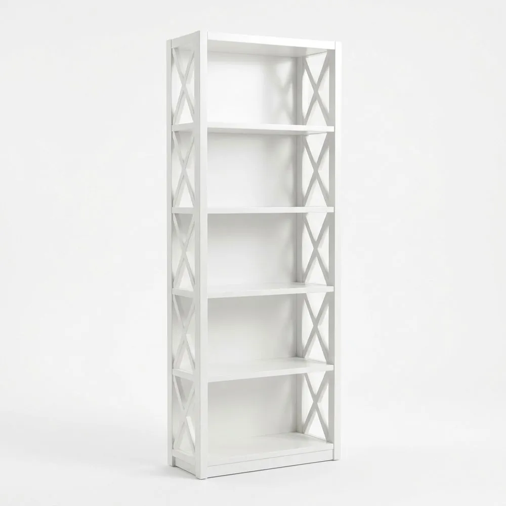 Bücherregal aus MDF Weiß, Breite 80 cm × Höhe 180 cm × Tiefe 30 cm, 5 Ebenen