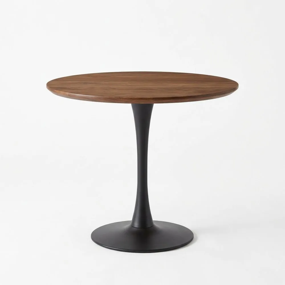 Runder Bistrotisch mit Walnussholzplatte und Stahlfuß Ø 80 cm