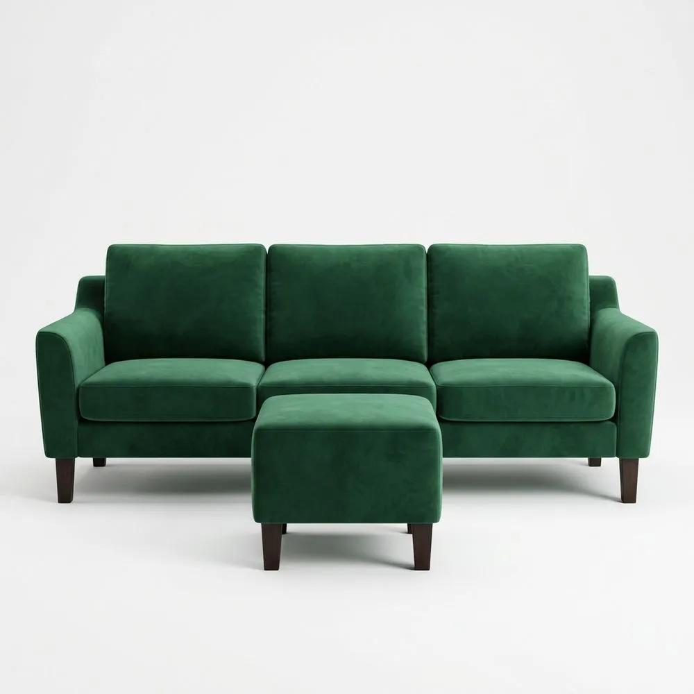 3-Sitzer Sofa Set Samt Grün mit Hocker