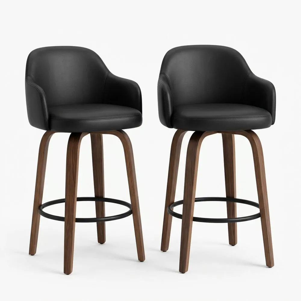 Barhocker Set Kunstleder Schwarz Eiche Massivholz Drehfunktion