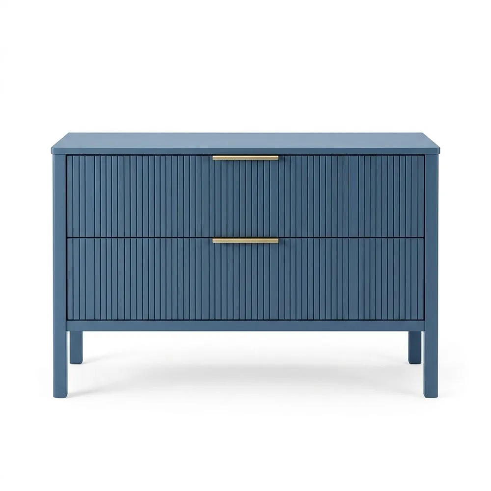 Kommode MDF Blau 2 Schubladen, Länge 90 cm x Breite 40 cm x Höhe 70 cm