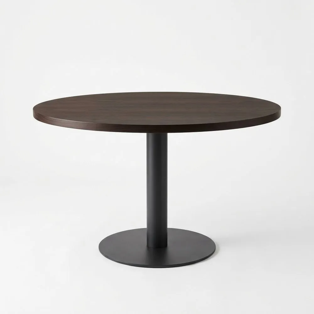 Runder Esstisch MDF Dunkelbraun mit Stahlfuß Schwarz