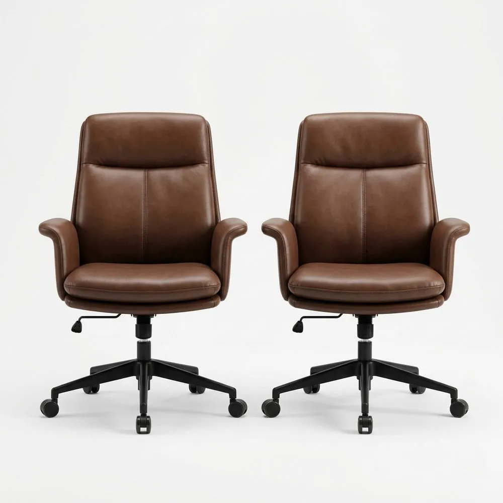 Bürostuhl Set aus Kunstleder Braun Höhenverstellbar Drehbar mit Armlehnen