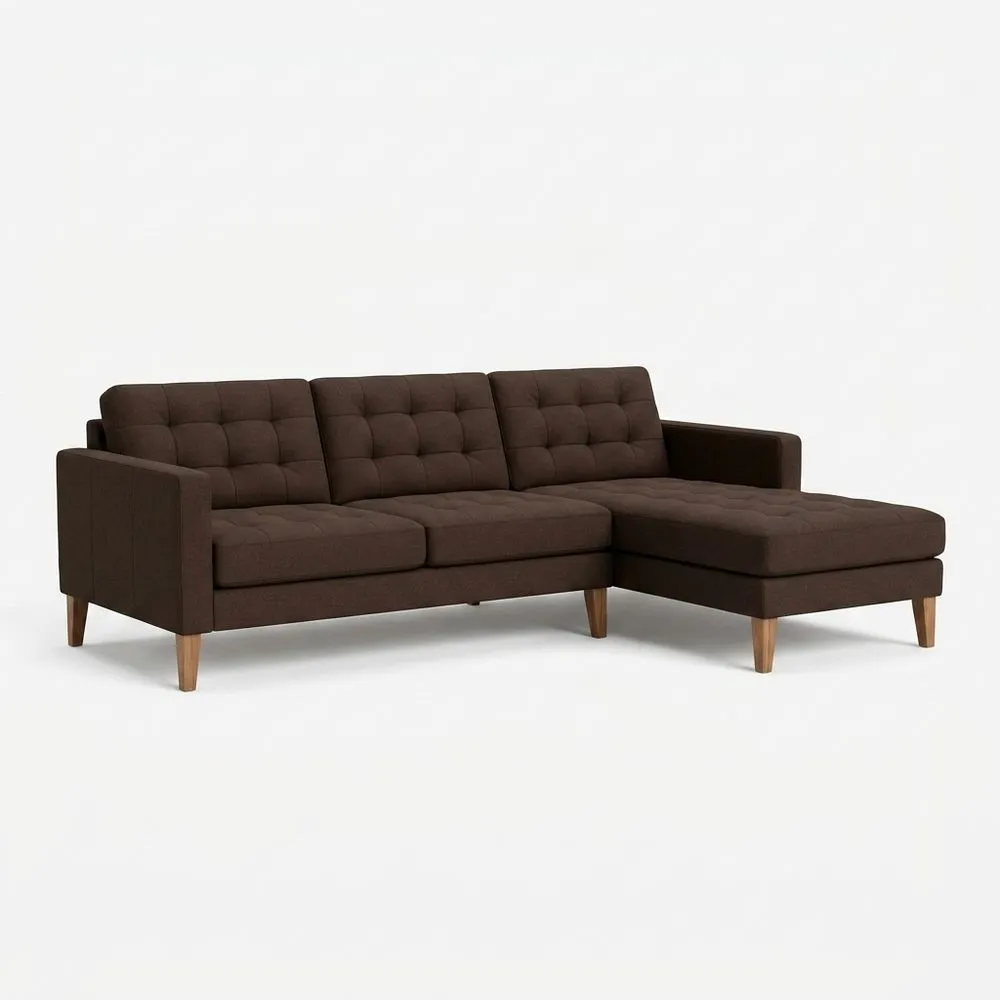 Ecksofa aus Polyestergewebe Braun mit Massivholzbeinen L-Form, Länge 250 cm × Breite 160 cm