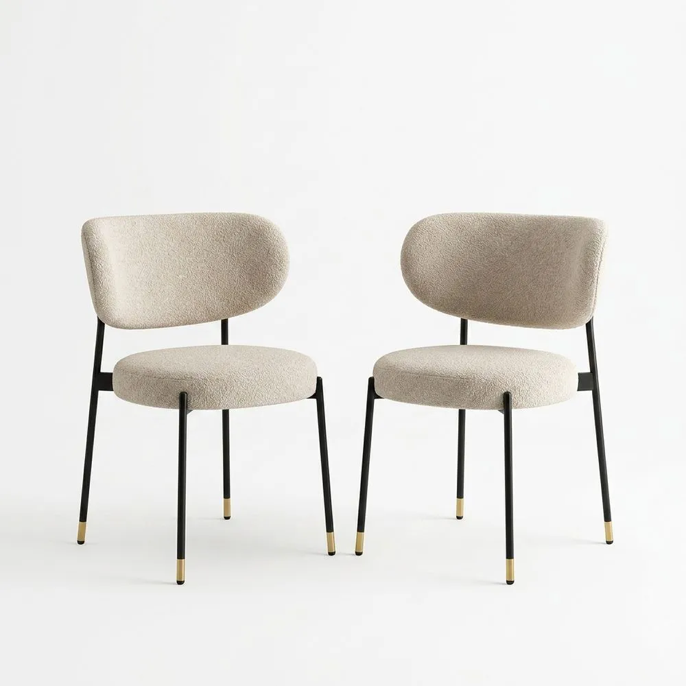 Esszimmerstuhl Set mit Polyesterbezug Beige und pulverbeschichtetem Stahlrahmen