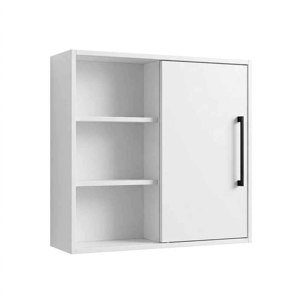 Hängeschrank Weiß, Breite 60 cm × Höhe 60 cm × Tiefe 20 cm, mit Tür und offenen Fächern