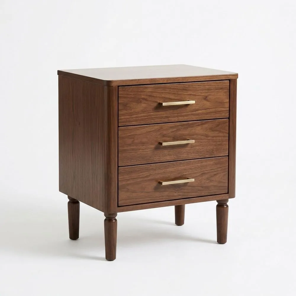 Walnuss Nachttisch mit drei Schubladen Braun
