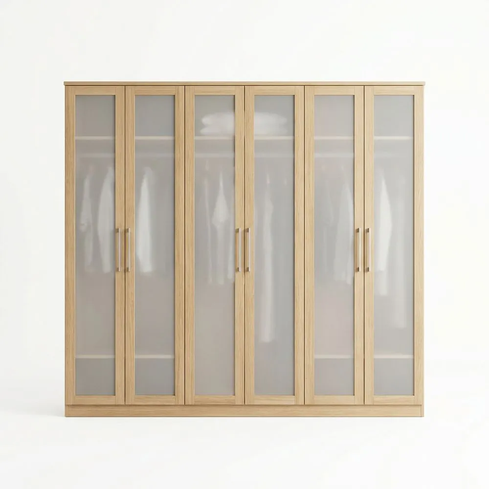 Kleiderschrank mit 6 Glastüren Eiche Natur 240x60x220 (Länge x Breite x Höhe) cm