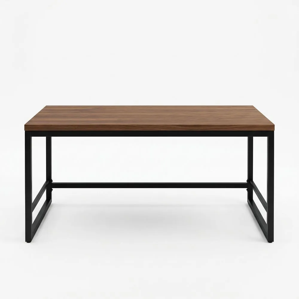 Rechteckiger Tisch mit Walnussholzplatte und schwarzem Stahlgestell