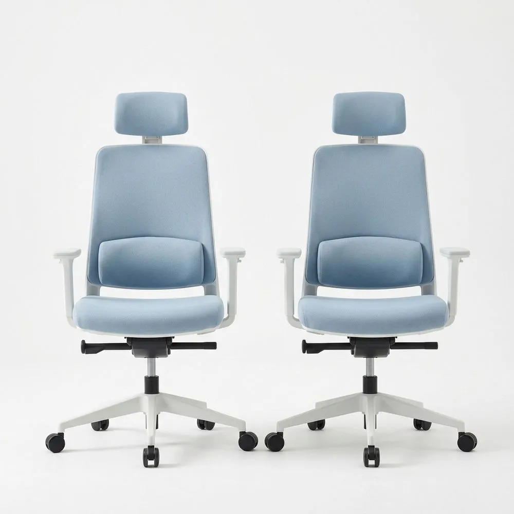 Bürostuhl-Set mit Kopfstütze und Lendenwirbelstütze, Blau