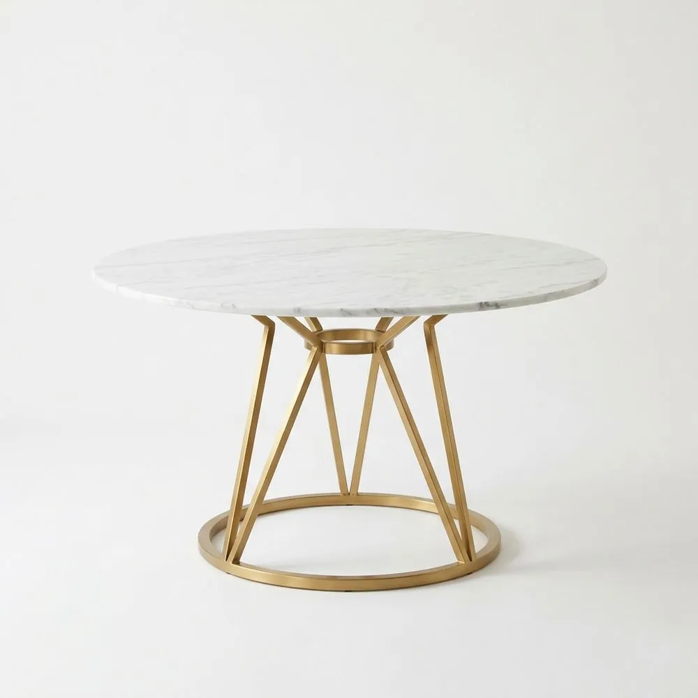 Runder Marmortisch mit Edelstahlrahmen Weiß/Gold 90 (Durchmesser) cm