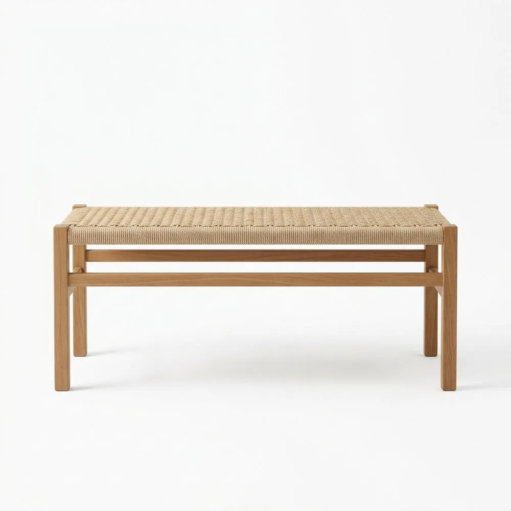 Eichenholzbank mit Seilgeflecht Beige 120x40x45 cm (LxBxH)