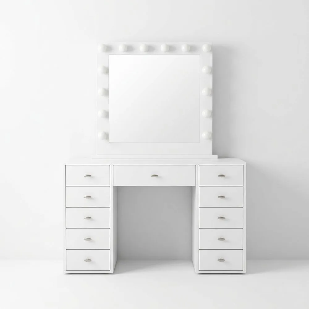 Frisiertisch mit LED Spiegel MDF Weiß 110x50x140 (Länge x Breite x Höhe) cm