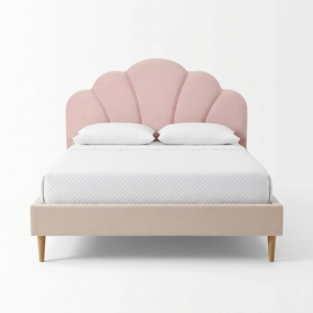 Samtgepolstertes Bett Rosa mit Massivholzbeinen 200x160 (Länge x Breite) cm