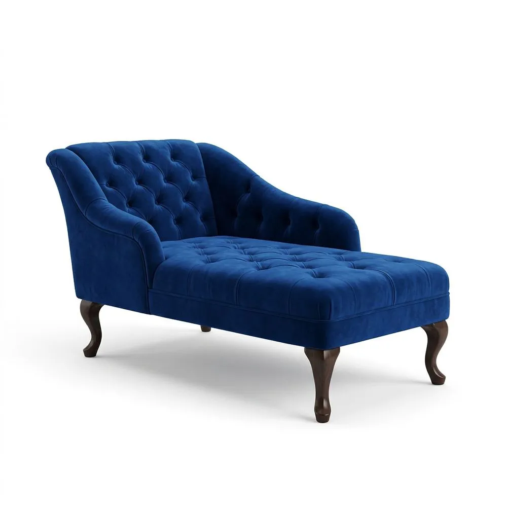 Chaiselongue aus Samt Blau mit Massivholzbeinen, Länge 170 cm