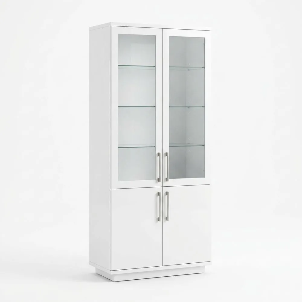 Vitrine aus Holzwerkstoff Weiß mit Glastüren, Breite 80 cm × Tiefe 40 cm × Höhe 200 cm