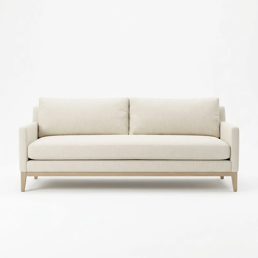 2-Sitzer Polyestersofa Beige mit Kiefernholzbeinen, Länge 220 cm