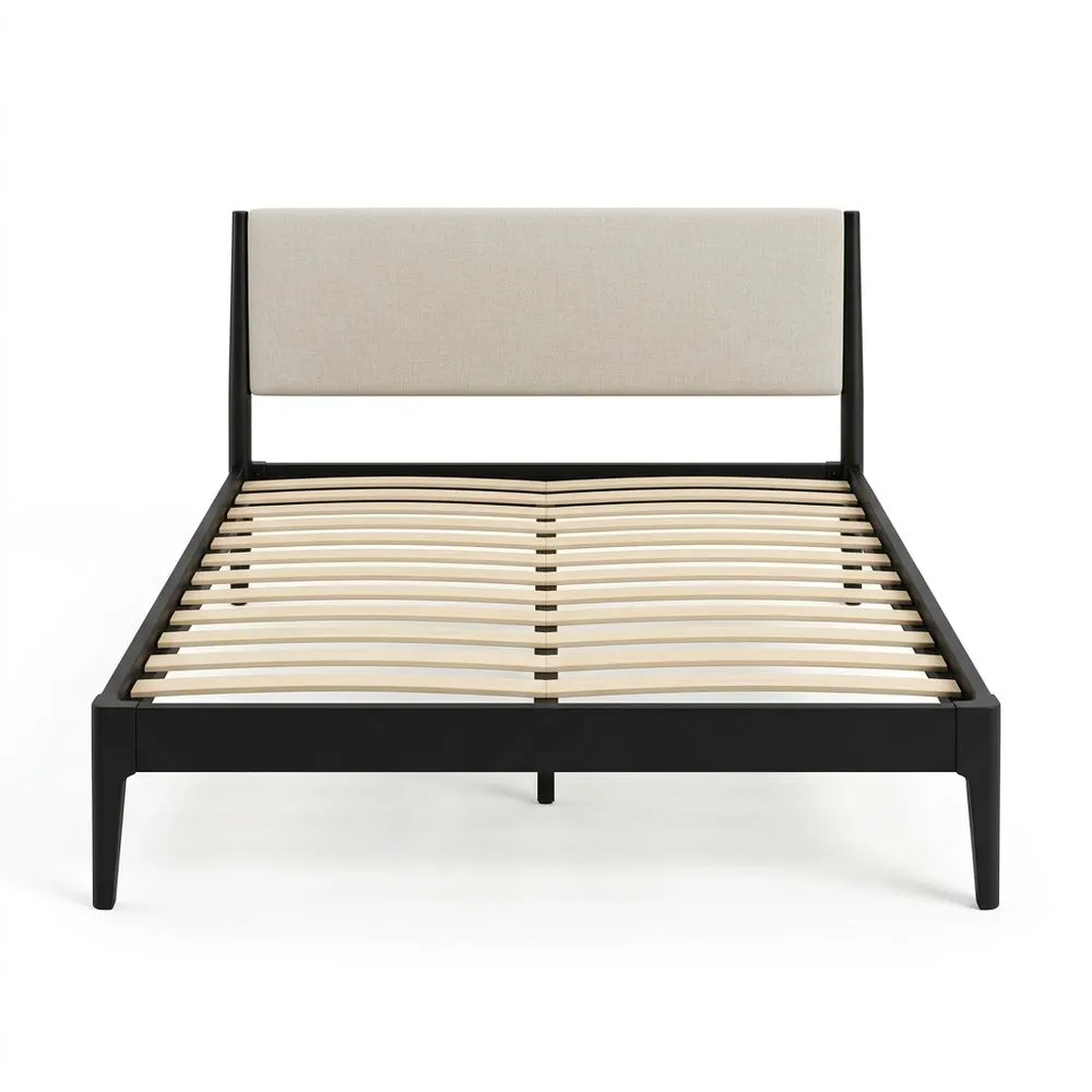 Stahlbettgestell mit Polyesterkopfteil 160x200 (Breite x Länge) cm Schwarz
