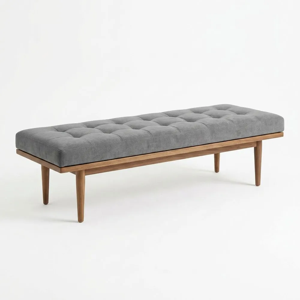 Polsterbank Polyester Grau Massivholzgestell 160cm (Länge)