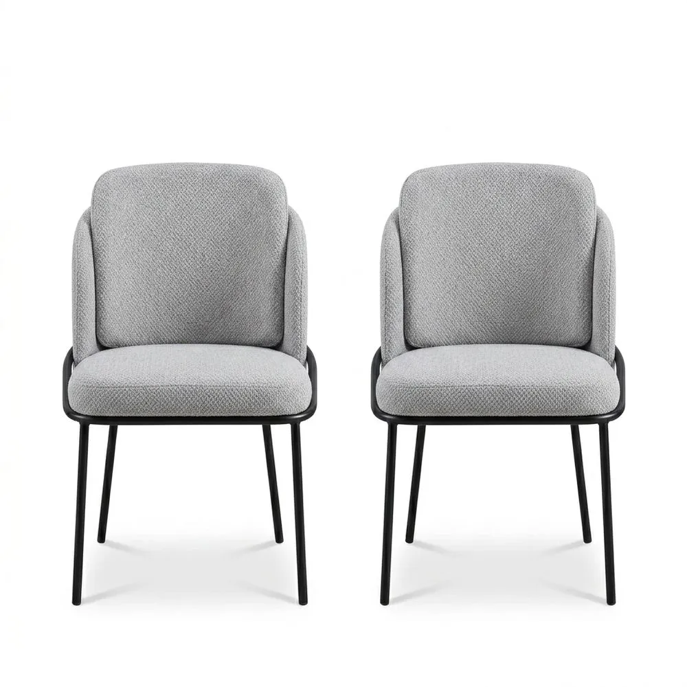 2er-Set Esszimmerstühle aus Polyestergewebe mit schwarzem Stahlrahmen Hellgrau