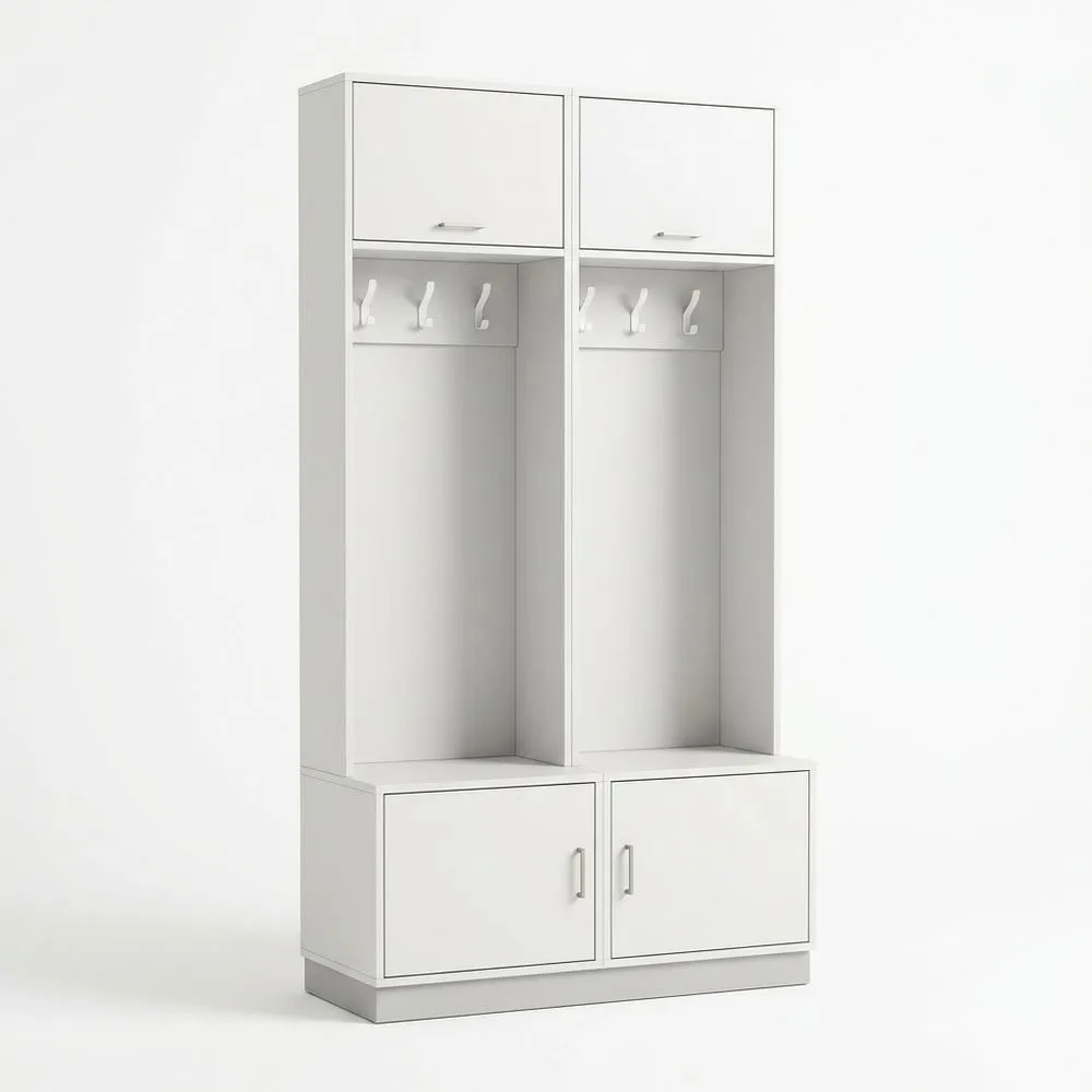 Weißer Garderobenschrank aus MDF mit Haken und Türen