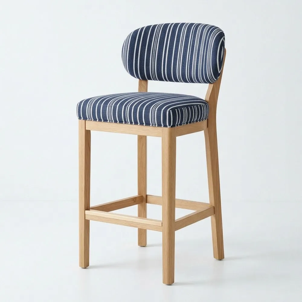 Barhocker Eiche Polyester Blau Gestreift 45(Breite)x50(Tiefe)x100(Höhe)