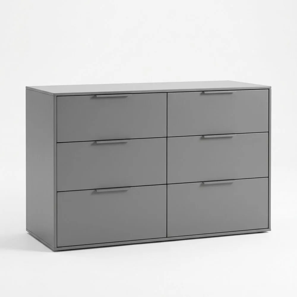 Graue Kommode mit 6 Schubladen MDF 120x75x40 (Breite x Höhe x Tiefe) cm