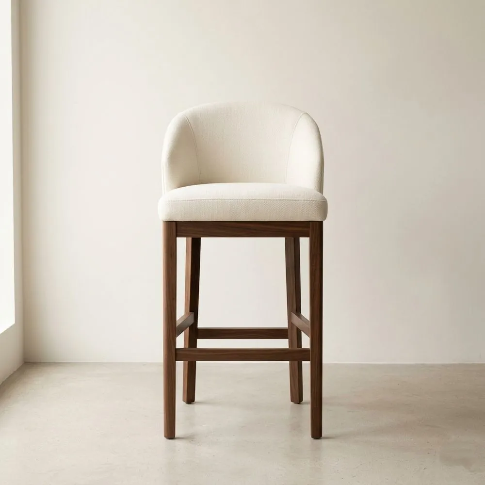 Barhocker Polyester Creme Massivholz Walnuss