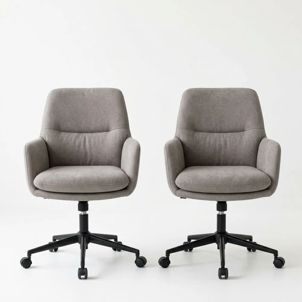 2er Set Graue Drehbare Stühle aus Polyestergewebe mit Armlehnen