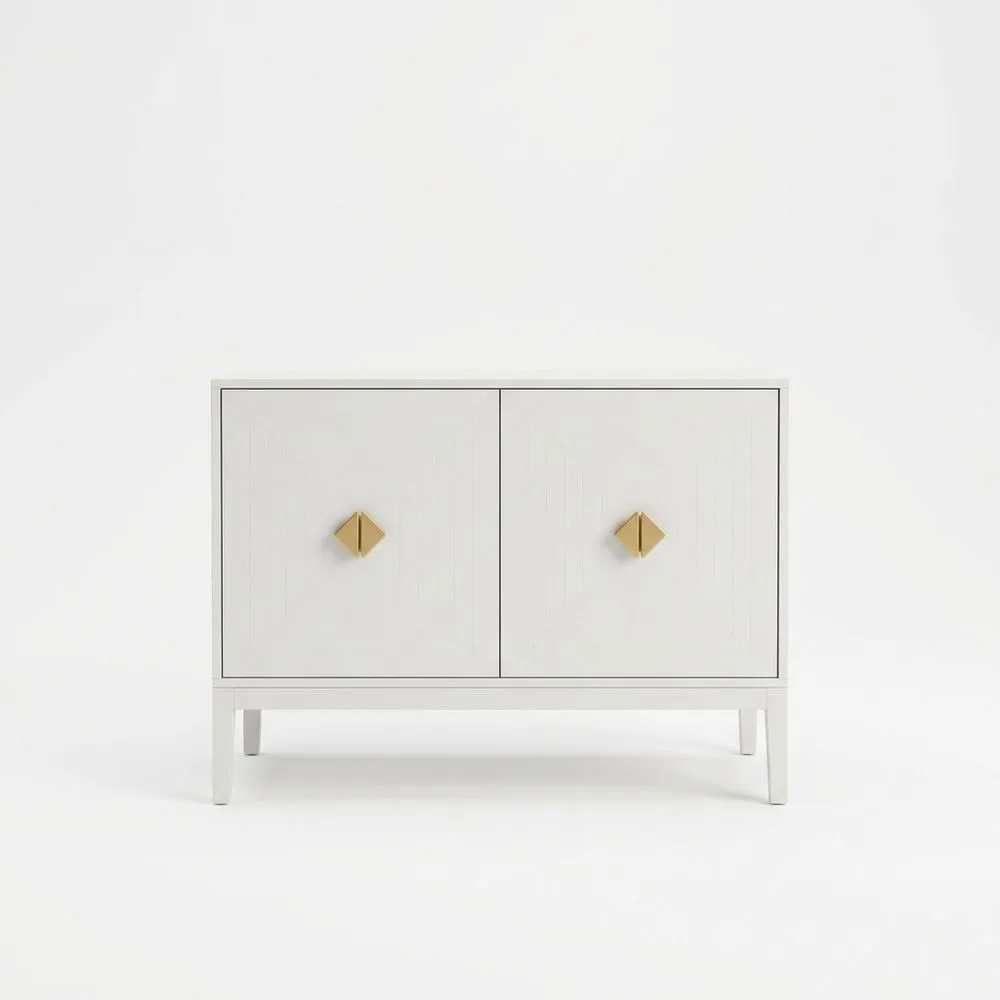 MDF Kommode Weiß mit Messingknöpfen 2-türig 60x40x50 (Breite x Tiefe x Höhe) cm