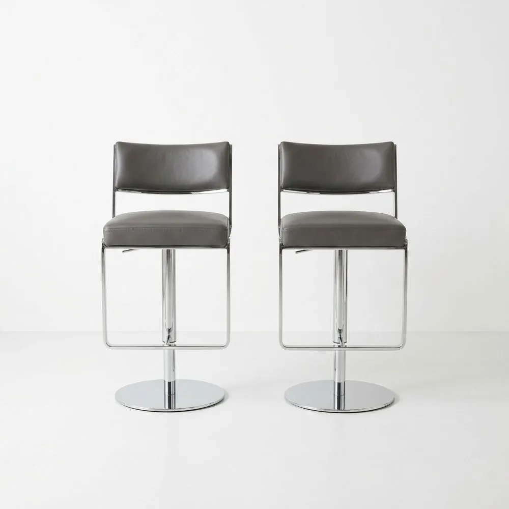 2er Set Barhocker Chrom PU-Leder Grau Höhenverstellbar
