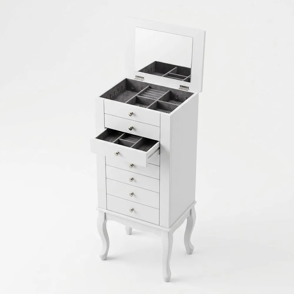 Schmuckkommode aus MDF Weiß mit Spiegel 6 Schubladen 40x30x110 (Breite x Tiefe x Höhe) cm