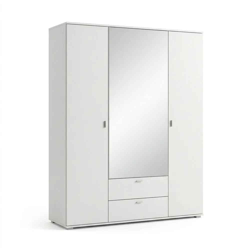 Kleiderschrank mit 3 Türen und Spiegel aus MDF in Weiß