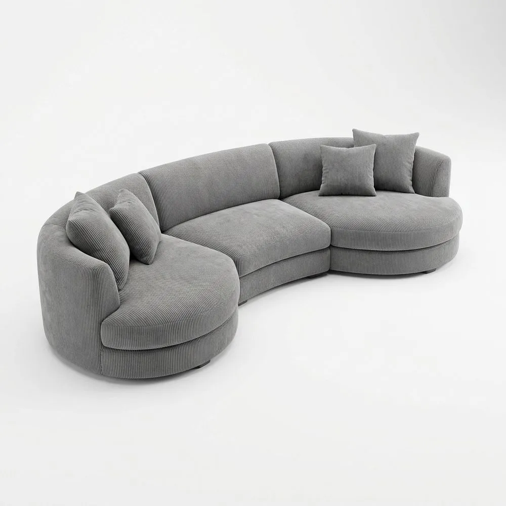 Halbrundes Ecksofa aus grauem Cord
