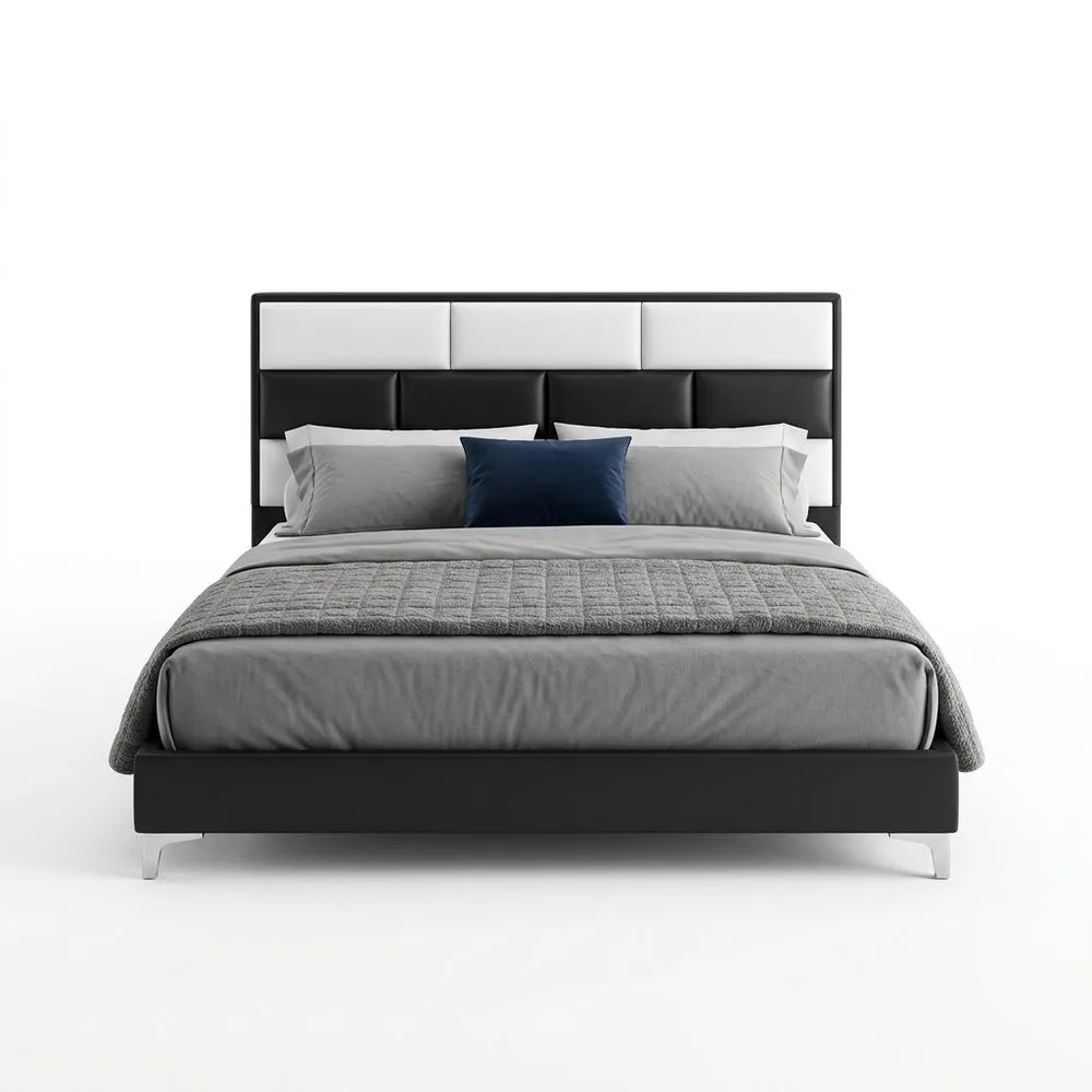 Polsterbett Kunstleder Schwarz/Weiß 200x160 (Länge x Breite) cm