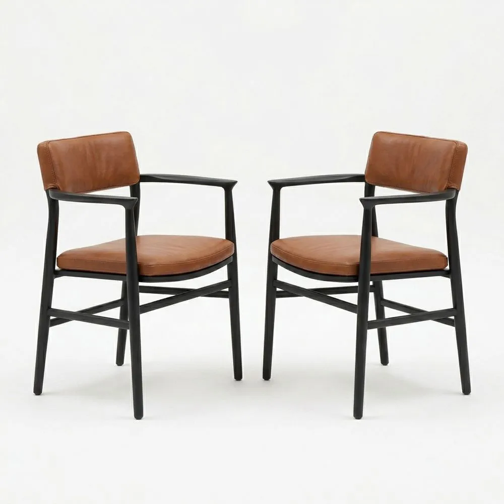 2er Set Stühle Holzrahmen PU-Leder Braun