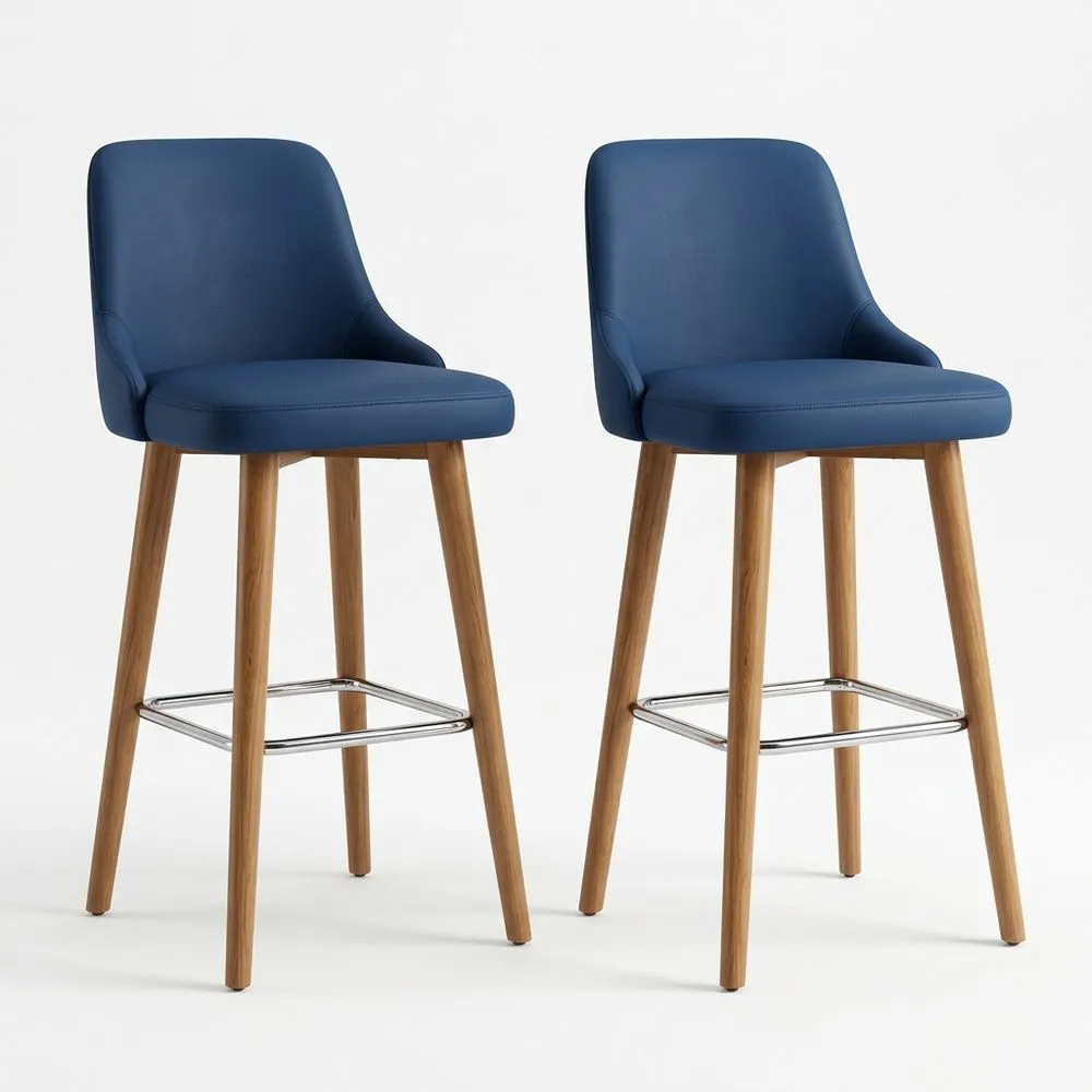Barhocker-Set Kunstleder Blau Eiche
