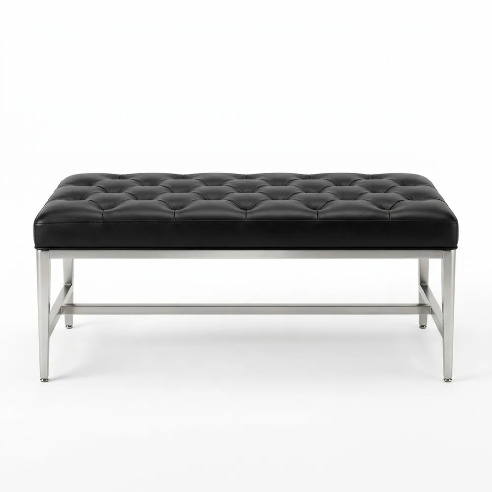 Bank aus Edelstahlrahmen und PU-Leder in Schwarz 122x46x42(LxBxH) cm