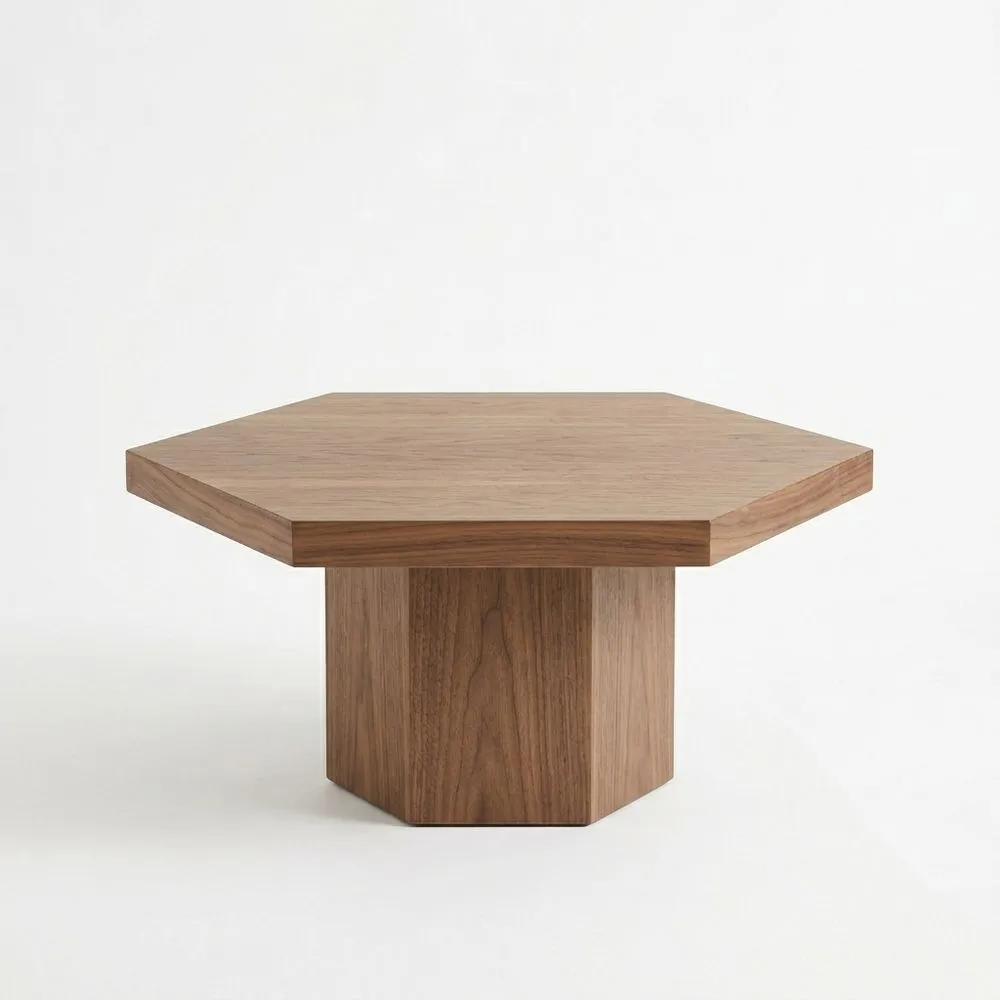 Sechseckiger Couchtisch aus Walnussfurnier