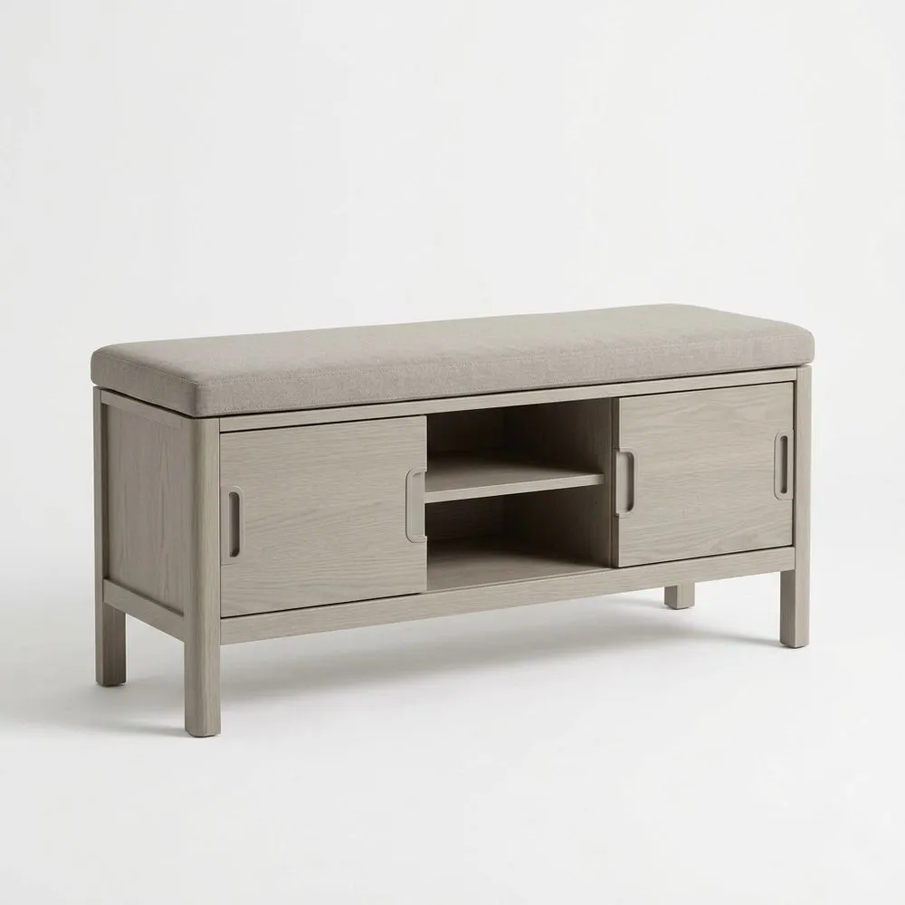 Bank aus Holz mit Polyesterpolsterung Beige 120x40x50(LxBxH) cm