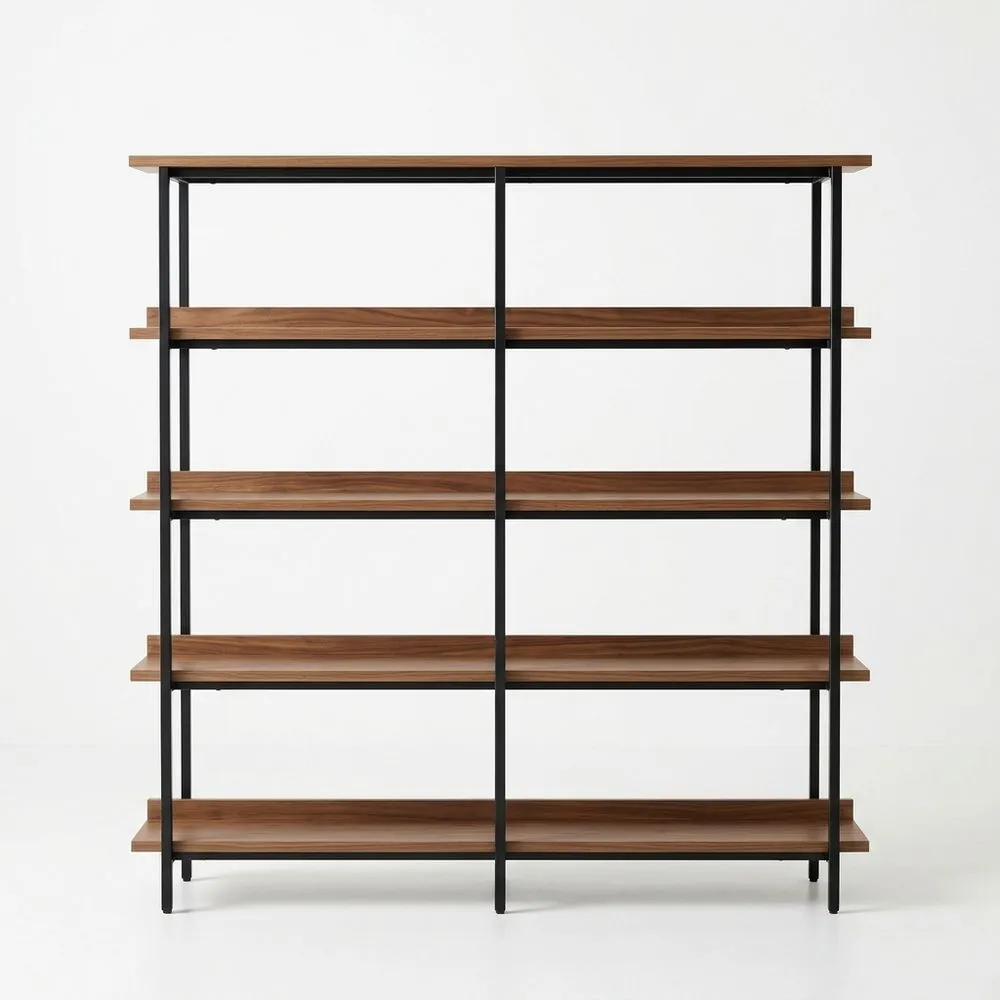 Regal mit Holzspanplatte mit Melaminfurnier und Stahlgestell, Länge 150 cm × Breite 35 cm × Höhe 180 cm, 5 Ebenen