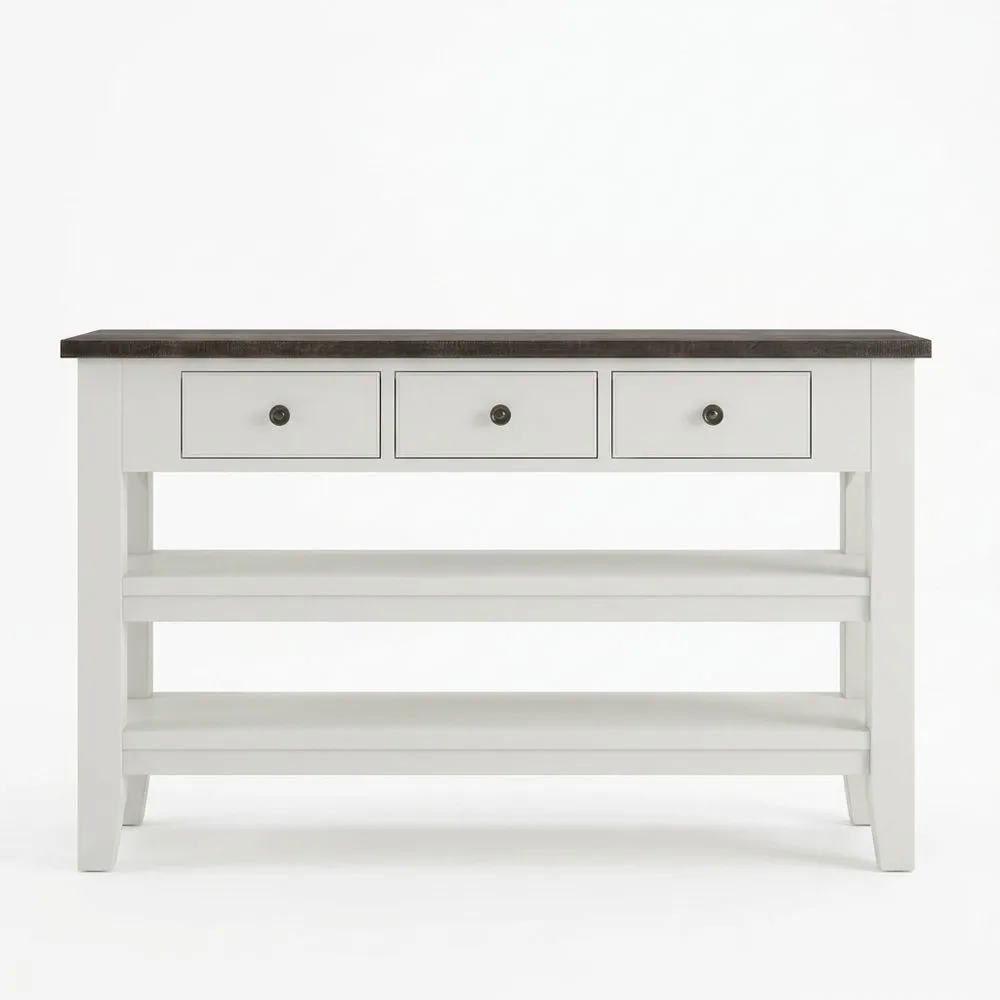 Konsolentisch Holz Weiß/Dunkelbraun mit 3 Schubladen