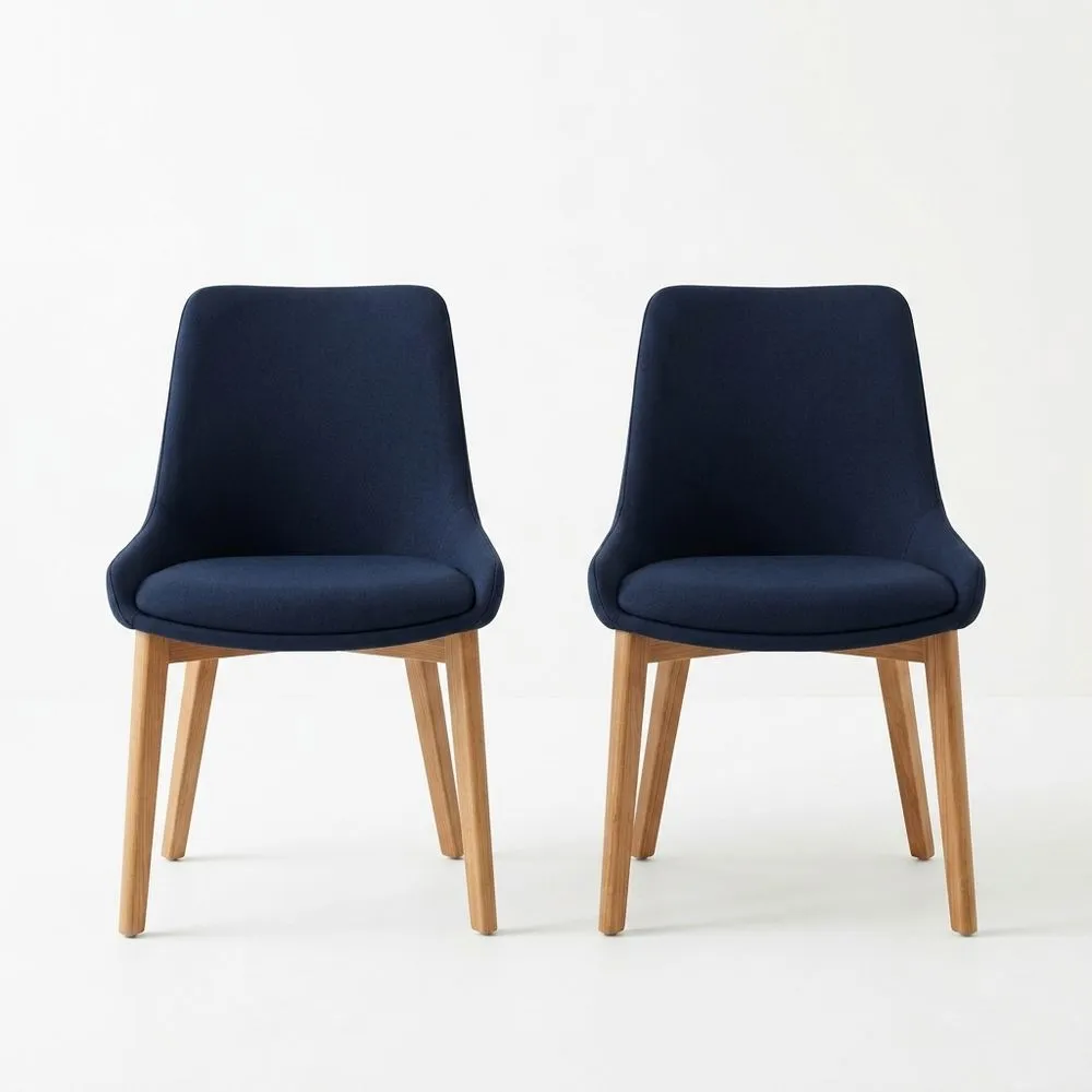 Esszimmerstühle 2er-Set aus Eiche Massivholz Dunkelblau
