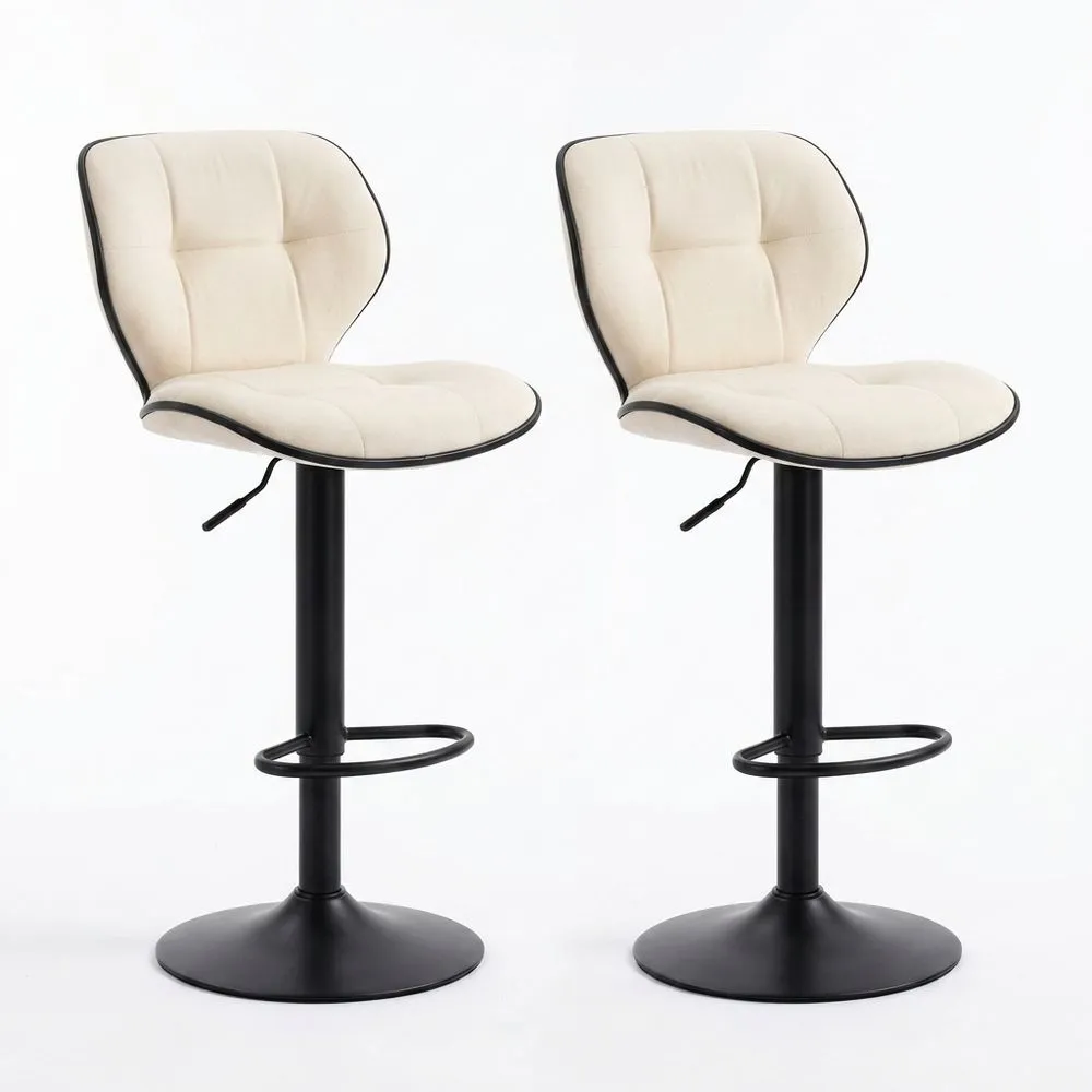 2er Set Höhenverstellbare Barhocker Creme Schwarz Stahl