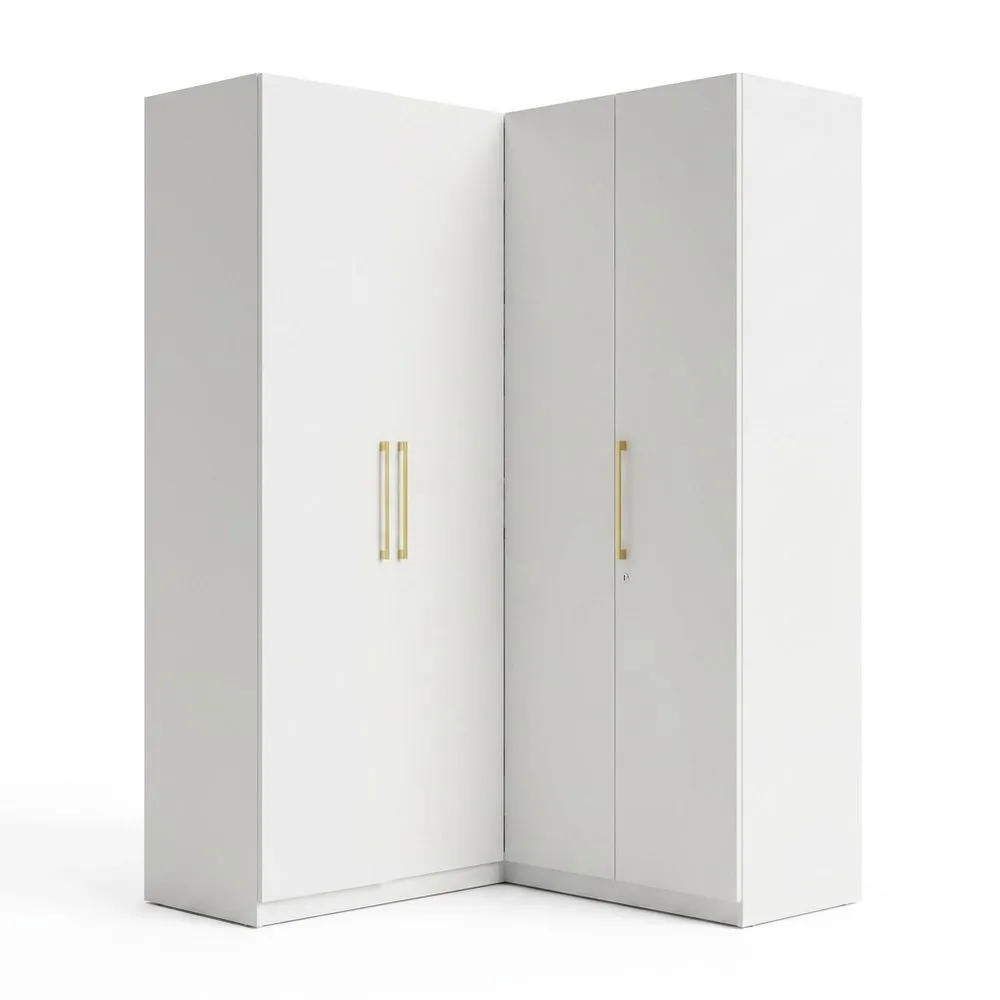 Eckschrank Set Weiß MDF Stahlgriffe Höhe 200cm