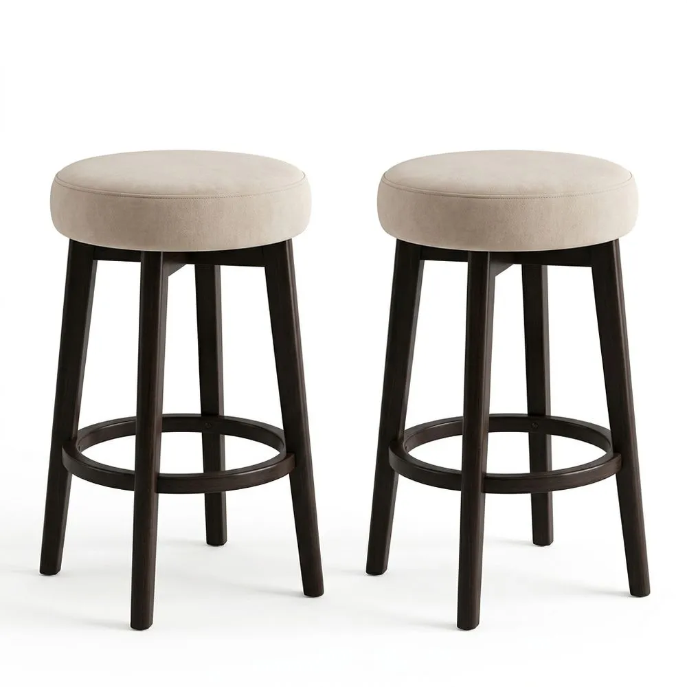 2er Set Barhocker Hartholz Polyester Beige 75cm (Höhe)