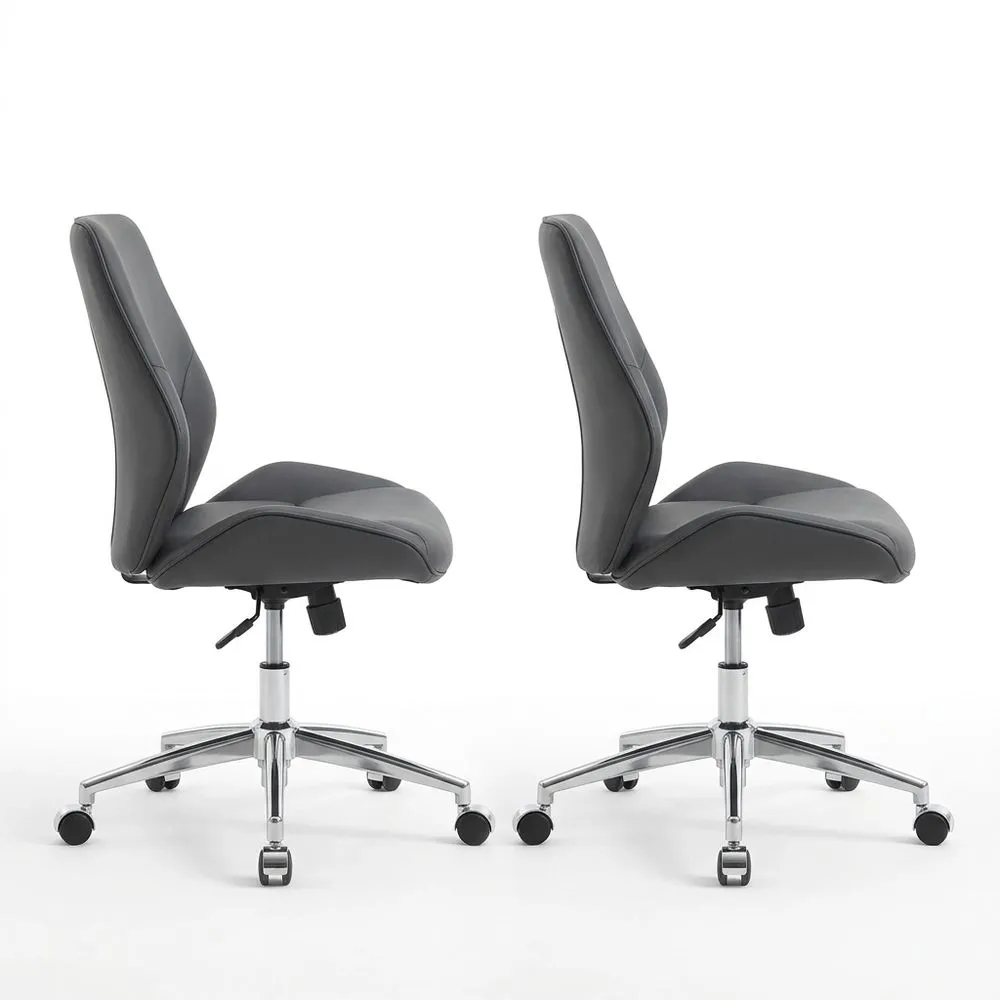 Bürostuhl Set 2er Kunstleder Grau Höhenverstellbar Verchromtes Gestell