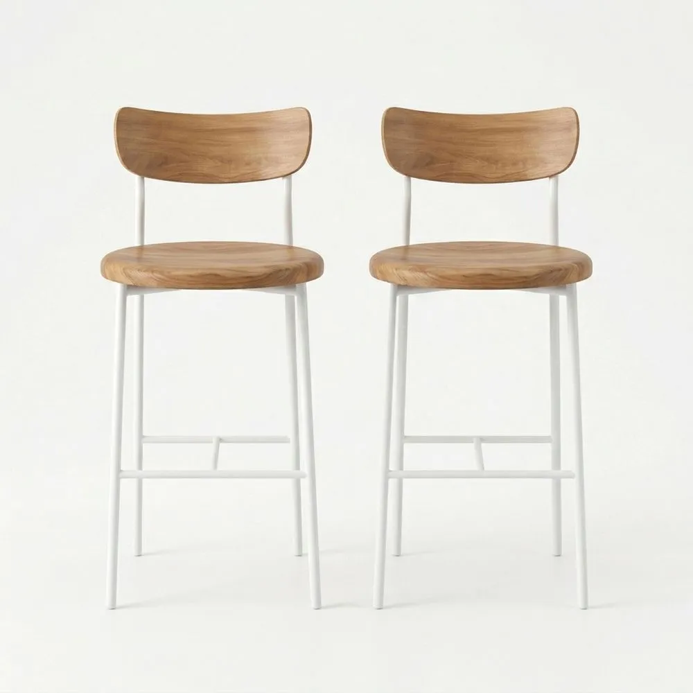 2er Set Barhocker Eichenholz Stahl Weiß