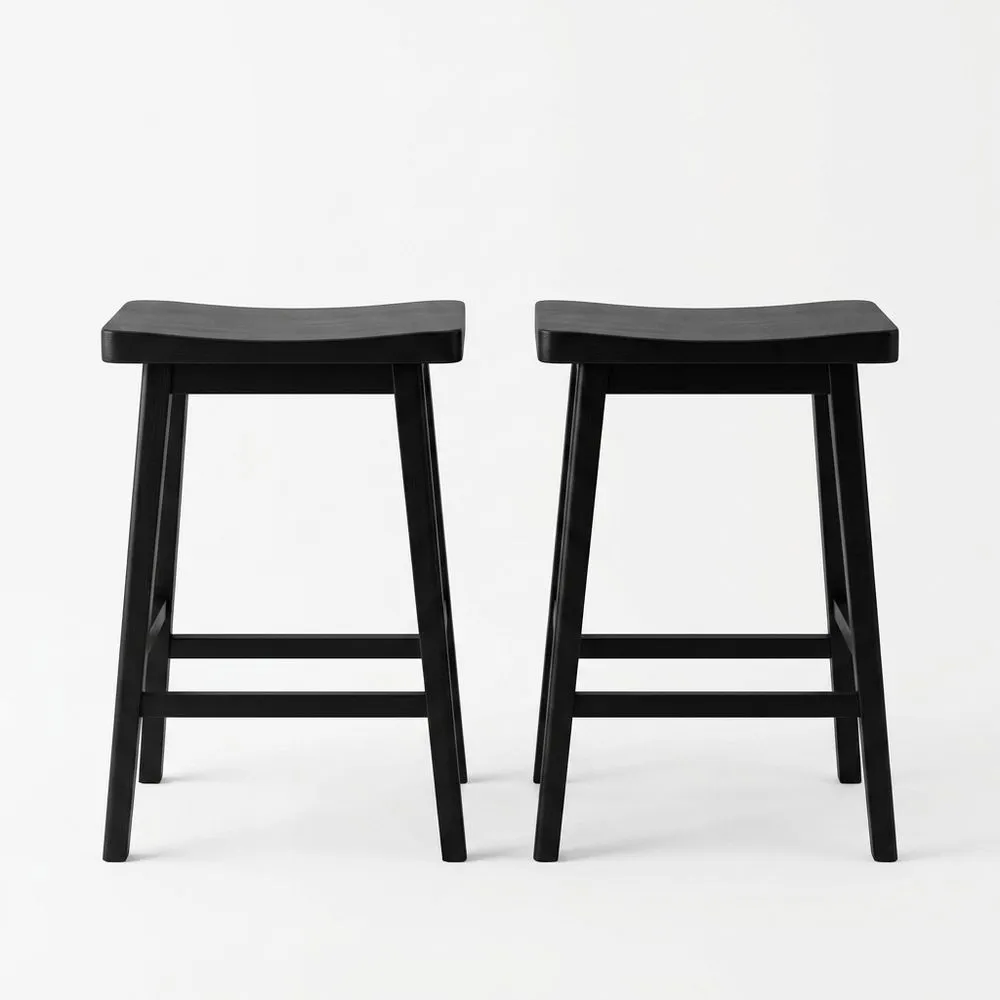 Zwei Barhocker aus massivem Hartholz Schwarz 45x30x65 cm (Breite x Tiefe x Höhe)