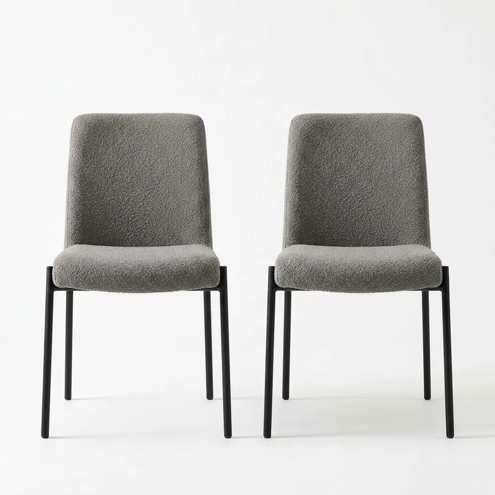 2er Set Esszimmerstühle Stahlrahmen Bouclé-Polsterung Grau